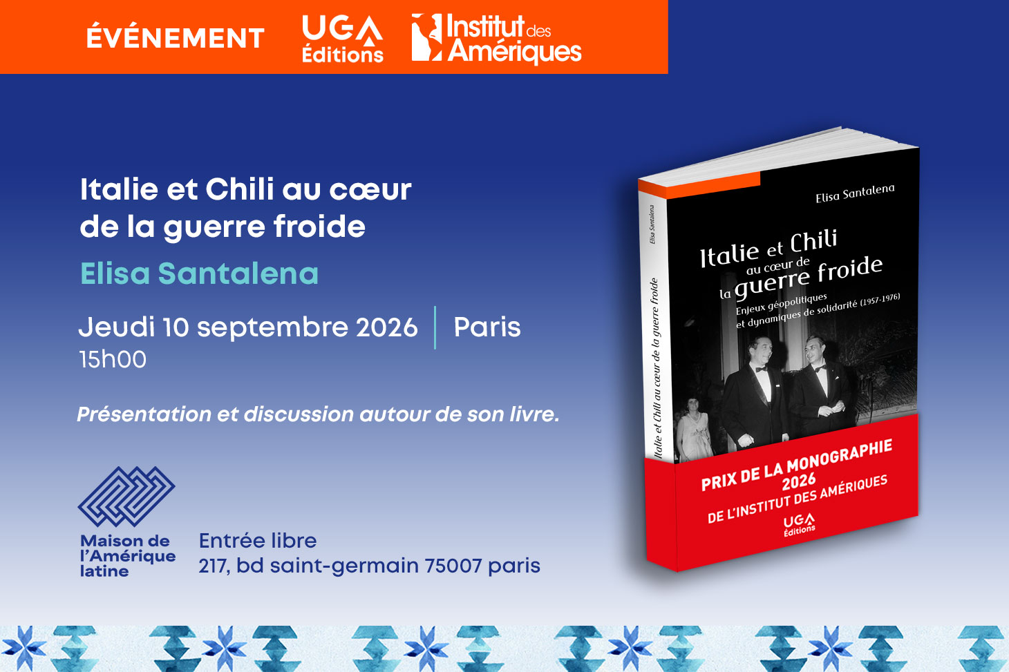 RRencontre avec Elisa Santalena à la Maison de l’Amérique latine, 10 septembre 2026