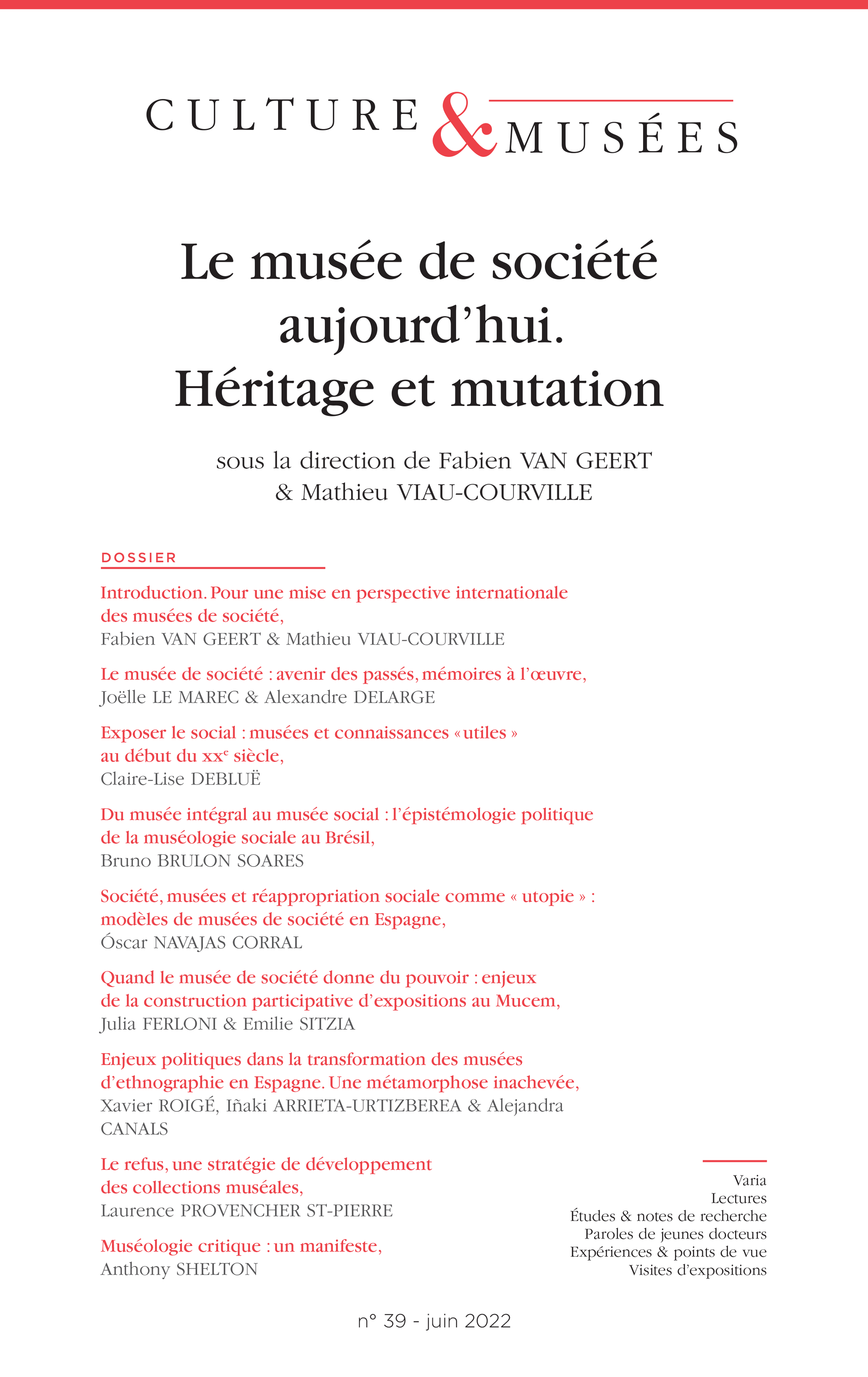 Culture & Musées n° 39 / 2022